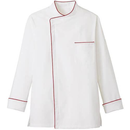 ■サンペックス 長袖 飲食店 ユニフォーム ショップコート ホール キッチン ホワイト×エンジ SS〔品番:E..