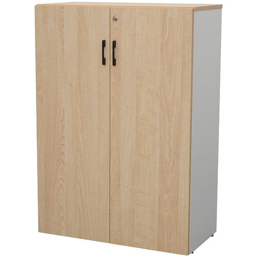 ■アールエフヤマカワ プラン木製シェルフ W800×H1141 ナチュラル×ホワイト 扉付き〔品番:RFPS8011NWKD..