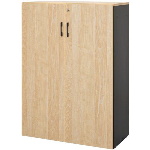 ■アールエフヤマカワ プラン木製シェルフ W800×H1141 ナチュラルxブラック 扉付き〔品番:RFPS8011NBKD..