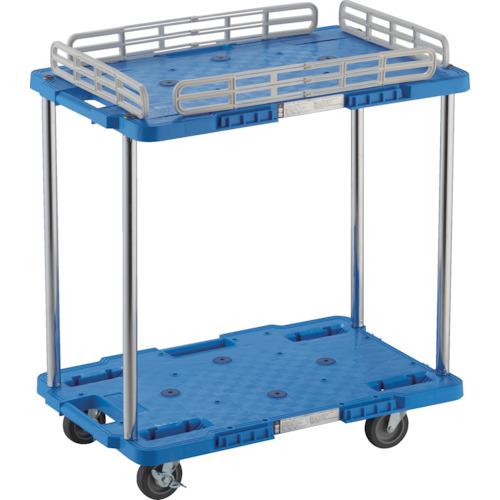 ■TRUSCO 樹脂製台車 ルートバン 2段式 柵1段付 400X600 4輪自在ストッパー付 青〔品番:MPB602JSKB〕【7803621:0】[直送DS][店頭受取不可]
