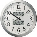 ■RHYTHM 電波 壁掛け時計(アナログ表示) 最大36回/日 プログラムチャイム 温湿度計付き カレンダー シルバー Φ430×66mm〔品番:4FN404SR19〕【7879580:0】[店頭受取不可]