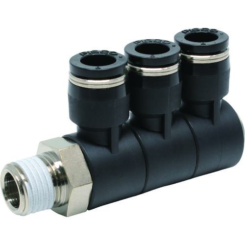 ■PISCO チューブフィッティング トリプルユニバーサルエルボ チューブ8 接続口径R1/4〔品番:PHT802〕【8095401:0】[店頭受取不可]