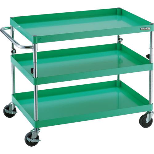 ■TRUSCO ツールワゴン フェニックスワゴン 省音 900X600XH700~950 3段 ヤンググリーン〔品番:PEWA793YG〕【8195147:0】[直送DS][店頭受取不可]