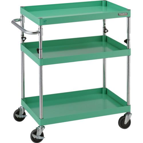 ■TRUSCO ツールワゴン フェニックスワゴン 省音 750X500XH880~1130 3段 ヤンググリーン〔品番:PEWA973YG〕【8195151:0】[直送DS][店頭受取不可]