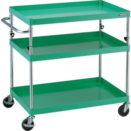 ■TRUSCO ツールワゴン フェニックスワゴン 省音 900X600XH880~1130 3段 ヤンググリーン〔品番:PEWA993YG〕【8195153:0】[直送DS][店頭受取不可]