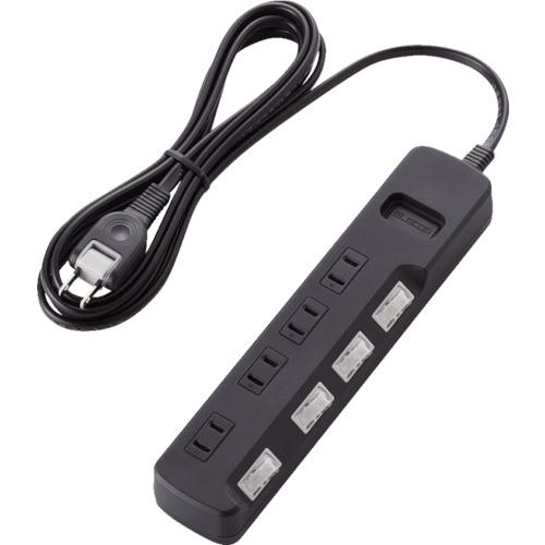 ■ELECOM 雷ガードタップ 個別スイッチ 4個口 2.5m ブラック〔品番:TK5A2425BK〕【8218668:0】[店頭受取不可]