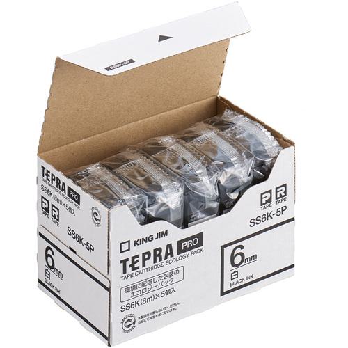 ■KING JIM 【純正】「テプラ」PROテープ 6mm エコパック(5個入り)/白ラベル/黒文字 長さ8m〔品番:SS6K5P〕【8277135:0】[店頭受取不可]