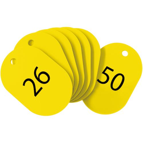 ■OP 番号札 小 番号入り26~50 黄 (25枚入)〔品番:BF71YE〕【8355216:0】[店頭受取不可]