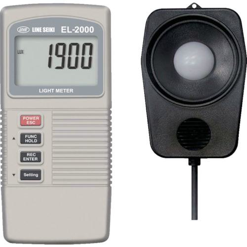 《メーカー》ライン精機（株）《品番》EL-2000《特長》●照度計機能とK、J熱電対による温度計機能を搭載。●照度計はセンサ部がセパレートとなっており計測がしやすい。《用途》●店舗、オフィスおよび工場内などの室内照度の管理。《仕様》●電源(V):006P型乾電池(付属)●測定精度:±(5％+8)Lux●電源:006P型乾電池(付属)●分解能:1Lux●測定範囲:0〜20000Lux《仕様2》●測定値ホールド機能●最小値、最大値表示●ゼロアジャスト(0調整)機能(照度計のみ)●ローバッテリー表示機能《原産国（名称）》台湾《材質／仕上》《セット内容／付属品》●006P型電池1個●取扱説明書《注意》《JANコード》《本体質量》278.0g※こちらの商品は送料無料対象外です。※「送料無料」と表示されても別途送料が必要となりますのでご注意ください。ライン精機　照度計〔品番：EL-2000〕[注番:8382629][本体質量：278.0g]《包装時基本サイズ：175.00×90.00×60.00》〔包装時質量：305.0g〕分類》測定・計測用品》環境計測機器》照度計☆納期情報：取寄管理コード(005) メーカー直送品 (欠品の場合有り)