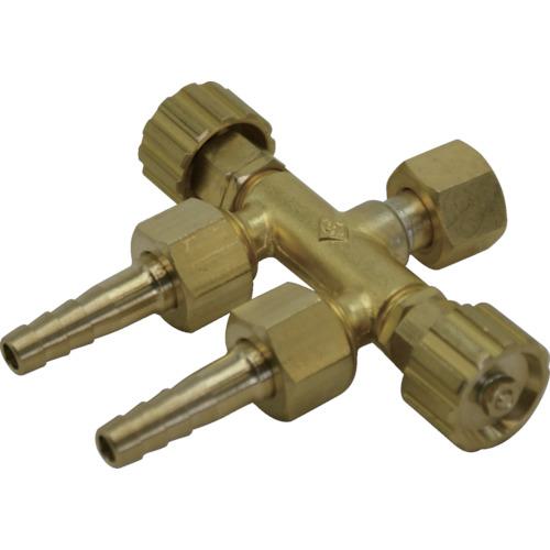 ■千代田 二又バルブ(酸素用)〔品番:24665〕【8513220:0】[送料別途見積り][掲外取寄][店頭受取不可]