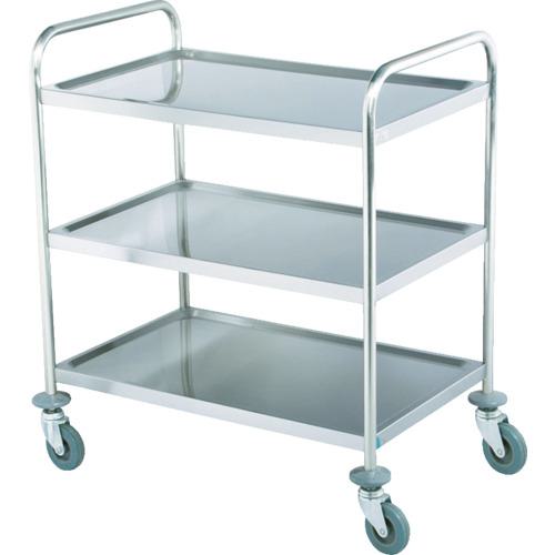 ■SECO SUS430 ステンレス製ワゴン 100ゴムキャスター 3段〔品番:ESW300〕【8550183:0】[直送DS][店頭受取不可]