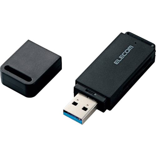 《メーカー》エレコム（株）《品番》MR3-D013SBK《特長》●USB3.0に対応し、高速データ転送を実現するメモリカードリーダです。●高速化と自動ファイル仕分け機能を有するソフト(QuickFileDealer)に対応しています。●高速化ソフトを使用することで、デジタルカメラから直接パソコンへデータ転送する場合と比較し、約20倍の高速データ転送が可能です。●自動ファイル仕分け機能を使用することで、拡張子と日付けからフォルダへ振り分けて自動保存が可能です。●アダプタを使用せずに29種類のメディアを読み書き可能で、アダプタを使用すればさらに5種類のメディアを読み書きできます。●携帯電話やスマートフォンの多くに採用されているmicroSDカードも、アダプタなしでそのまま挿し込み可能です。●SDXCメモリーカードやSDHCメモリーカード、PROHIGHSPEEDSDメモリーカードなど高速版のメディアに対応しています。《用途》《仕様》●色:ブラック●スロット数:2●インターフェース:USB3.0(USB2.0インターフェース接続時は、USB2.0互換で動作)●コネクタ形状:USB[A](オス)x1●対応メディア(SDメモリカード):SD(HighSpeed、ProHighSpeed、Class2、4、6、10)、Wii・DSi用、SDHC(Class2、4、6、10、UHS-I、UHS-II)、SDXC(UHS-I)/miniSD、miniSDHC(Class2、4、6)※/TransFlash、microSD(UHS-I)、microSDHC(Class2、4、6、10)、microSDXC(※)別途専用アダプタ必要●外形寸法:約幅71.0×奥行21.7×高さ10.0mm●重量:約12g●電源電圧(V):5V●動作環境:温度5〜40℃、湿度30〜80%(結露なきこと)●保証期間:6カ月《仕様2》●最大転送速度:USB3.0スーパースピード/5Gbps(理論値)、USB2.0ハイスピード/480Mbps(理論値)●対応メディア(マルチメディアカード):MMC、MMC4.0、セキュアMMC、RS-MMC、RS-MMC4.0/MMCmicro※(※)別途専用アダプタ必要《原産国（名称）》中国《材質／仕上》《セット内容／付属品》●付属品:ユーザーズマニュアル×1《注意》《JANコード》4953103283664《本体質量》75.0gエレコム　USB3．0高速メモリカードリーダ　スティックタイプ　ブラック〔品番：MR3-D013SBK〕[注番:8590444][本体質量：75.0g]《包装時基本サイズ：24.00×122.00×170.00》〔包装時質量：75.0g〕分類》オフィス・住設用品》OA用品》メモリ☆納期情報：取寄管理コード(009) メーカー直送品【法人限定＝会社名ご記入お願い致します。】