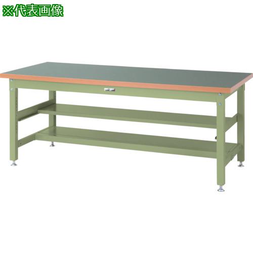 ■ヤマテック 重量作業台 ワークテーブル スーパータイプ 塩ビシート天板 中間(半面)棚板付 1500×750×H740mm ヤマテックグリーン〔品番:SSR1575TS1GG〕【8683329:0】[法人・事業所限定][外直送元][店頭受取不可]