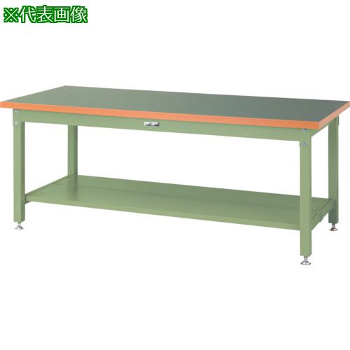 ■ヤマテック 重量作業台 ワークテーブル スーパータイプ 塩ビシート天板 半面棚板2枚付 W1500×D750×H740mm ヤマテックグリーン〔品番:SSR1575TTGG〕【8683331:0】[法人・事業所限定][外直送元][店頭受取不可]