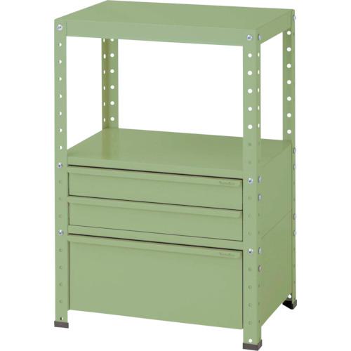 ■ヤマテック スペシャルワゴン W600×D400 固定式 キャビネット超深型1段×1個、浅型2段×1台 ヤマテックグリーン〔品番:W6BSDG〕【8683405:0】[法人・事業所限定][外直送元][店頭受取不可]