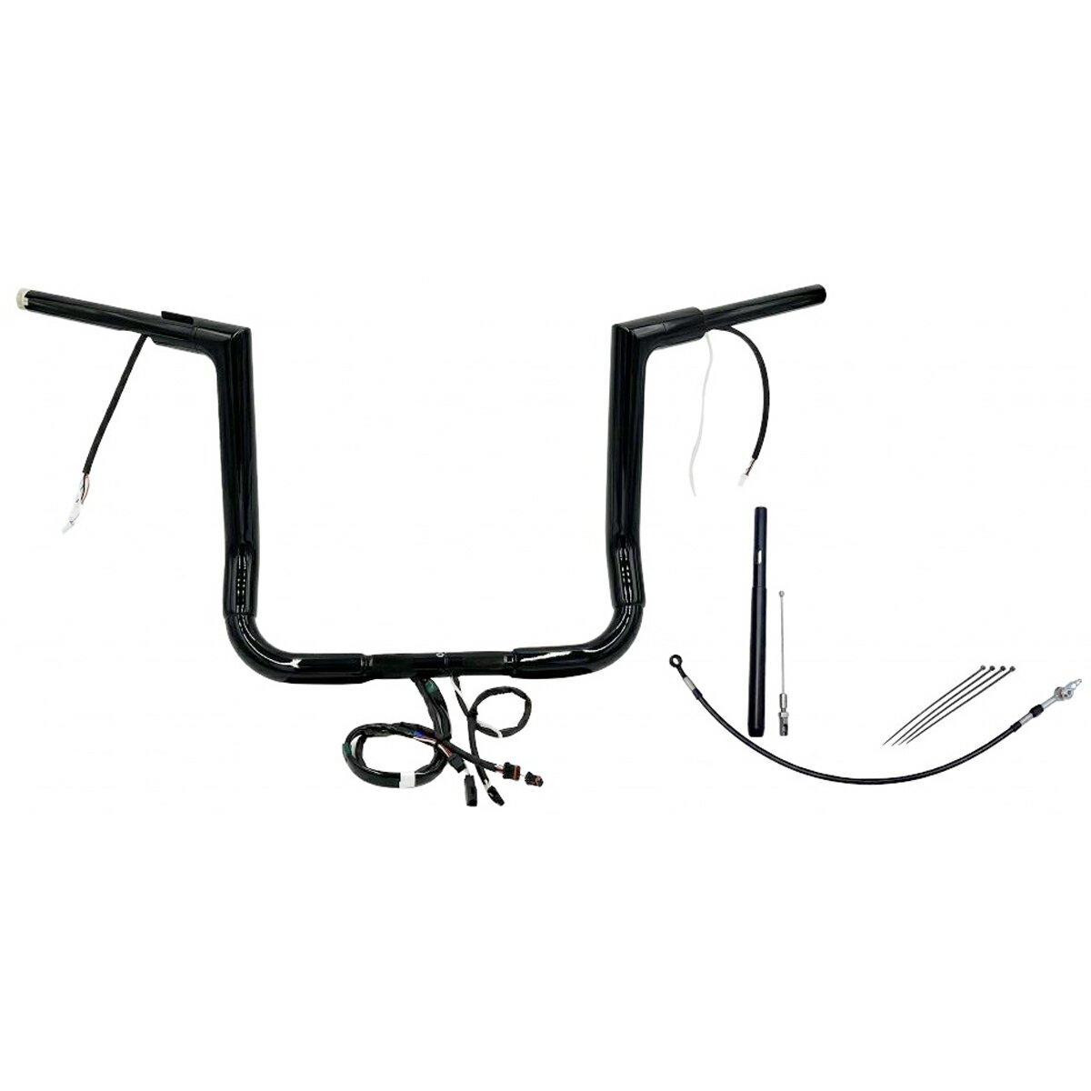 FLHT、FLHX 1.5インチ フラットトップハンドルバー プラグアンドプレイキット 14インチ グロスブラック..