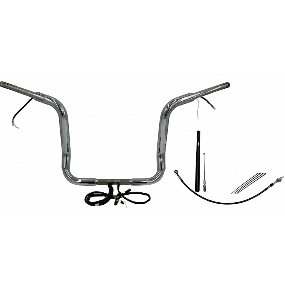 FLHT、FLHX 1.5インチ ラウンドトップハンドルバー プラグアンドプレイキット 14インチ クローム Fat B..