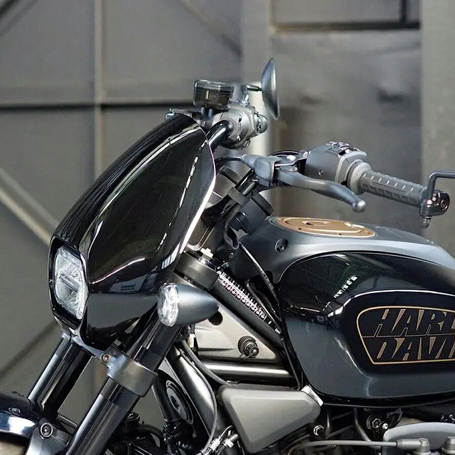 【適合】 2021以降 RH1250S 【商品説明】 スポーツスターS用 アッパーフェアリングです。 ノーマルのフェアリングよりも45mm前に出し傾斜をつけることにより、ボディーラインに沿ったスポーティーなルックスにドレスアップ出来ます。 また、ヘッドライト周りのボリュームがアップし迫力あるフロントビューになるとともに、高速走行時の風圧からライダーを守ります。 フェアリング本体はFRP製。クロゲルコート仕上げ。 未塗装品ですので、好みのカラーにペイントしてください。 専用ヘッドライトマウントはアルミ削り出し。フェアリングステーはスチール製です。 ノーマルヘッドライトはそのまま使用します。 取付け用ボルトも付属します。 【メーカー】 カスタムファクトリー ノイズ（NOY'S） 【カラー】 未塗装（クロゲルコート仕上げ） 【素材】 FRP 【商品番号】 AF-06