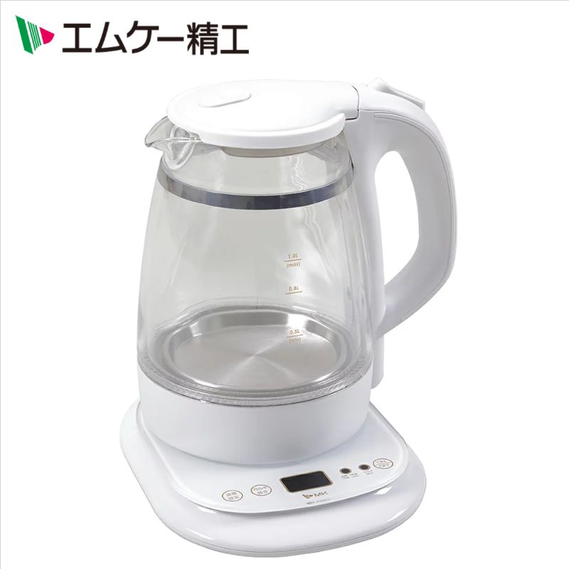 エムケー精工　【TK-G10W】　電気ケトル1.0L　ホワイト　■9段階温度コントロール・カルキ抜き ...