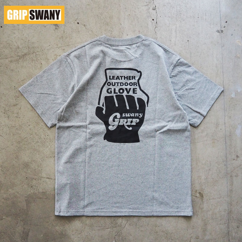 GRIP SWANY グリップスワニー Tシャツ 半袖 メンズ GLOVE LOGO TEE GSMCT0010 グローブロゴ プリント グローブ アメカジ アウトドア 半袖Tシャツ クルーネック 白 黒 グレー ボックスロゴ バックプリント メール便
