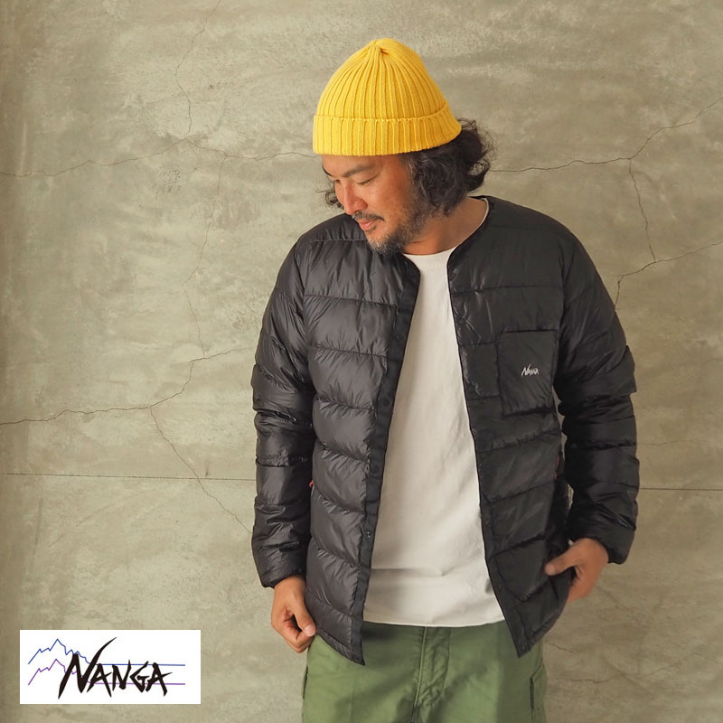 NANGA ナンガ インナーダウン カーディガン INNER DOWN CARDIGAN MAN N1ID ダウン メンズ レディース ダウンジャケット 2way 半袖 ノーカラー 長袖 インナー 黒 モカ ブラック ブラウン アウトドア キャンプ キャンパー