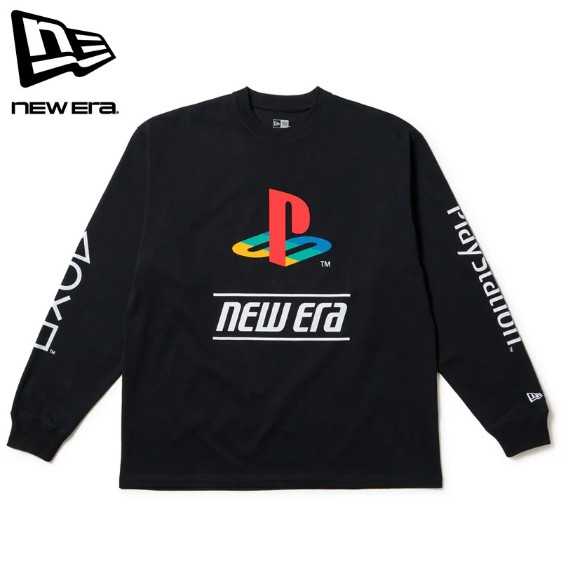 樂天商城 - NEW ERA ニューエラ ロンT メンズ 長袖 オーバーサイズド コットン Tシャツ PlayStation プレイステーション ファミリーマーク ニューエラロゴ 14693220 袖ロゴ プリント 長袖Tシャツ ロングスリーブ 白 黒 newera