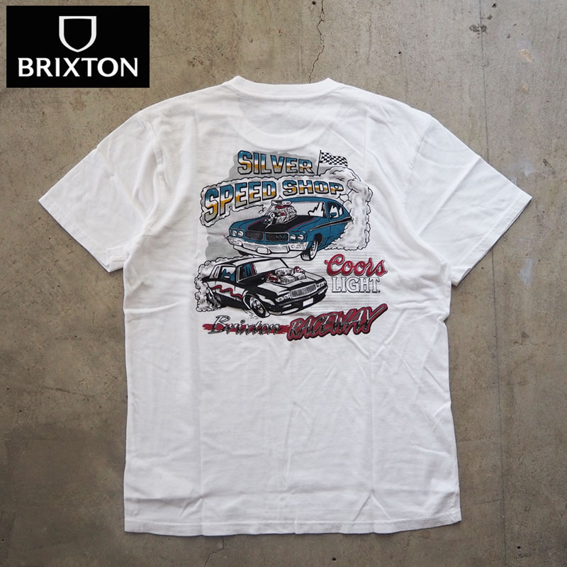 樂天商城 - BRIXTON ブリクストン Tシャツ メンズ COORS LIGHT RACEWAY 17373 半袖 コラボ 半袖Tシャツ プリント 白 ホワイト ストリート バイカー サーフ アメカジ