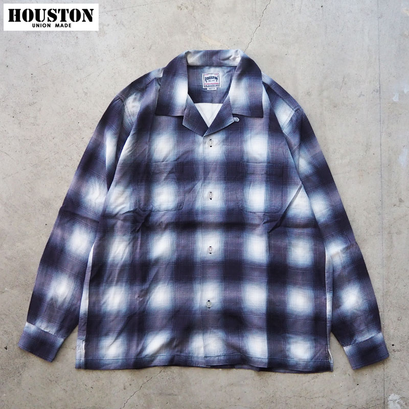 Chambray Shirts - HOUSTON ヒューストン シャツ オンブレチェック ワークシャツ 41284 メンズ オンブレ チェックシャツ オンブレー チェック 長袖 長袖シャツ チェック柄 アセテート 開襟 開襟シャツ アメカジ ストリート