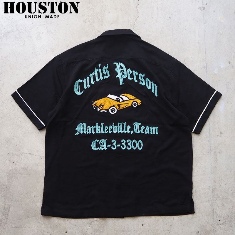 樂天商城 - HOUSTON ヒューストン シャツ ボウリングシャツ CAR 41304 メンズ ボーリング 半袖 車 ボーリングシャツ 半袖シャツ 刺繍 スカシャツ アメカジ 黒 ブラック