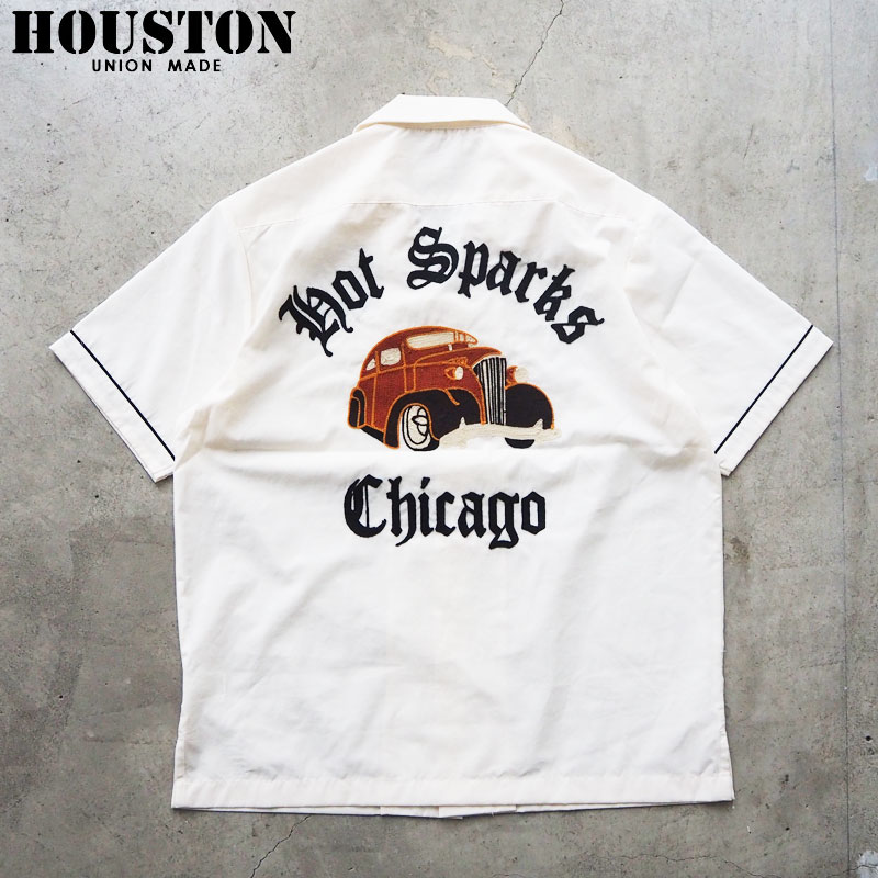 樂天商城 - HOUSTON ヒューストン シャツ ボウリングシャツ CAR　41321 メンズ ボーリング 半袖 ボーリングシャツ 半袖シャツ 刺繍 スカシャツ アメカジ 白 オフホワイト 車