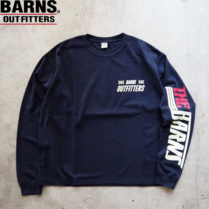 BARNS OUTFITTERS バーンズ ロンT Boxy L/S Print T-shirt BR-25403 メンズ 長袖 Tシャツ 袖ロゴ 袖 プリント アウトフィッターズ outfitters 長袖Tシャツ アメカジ チャコール