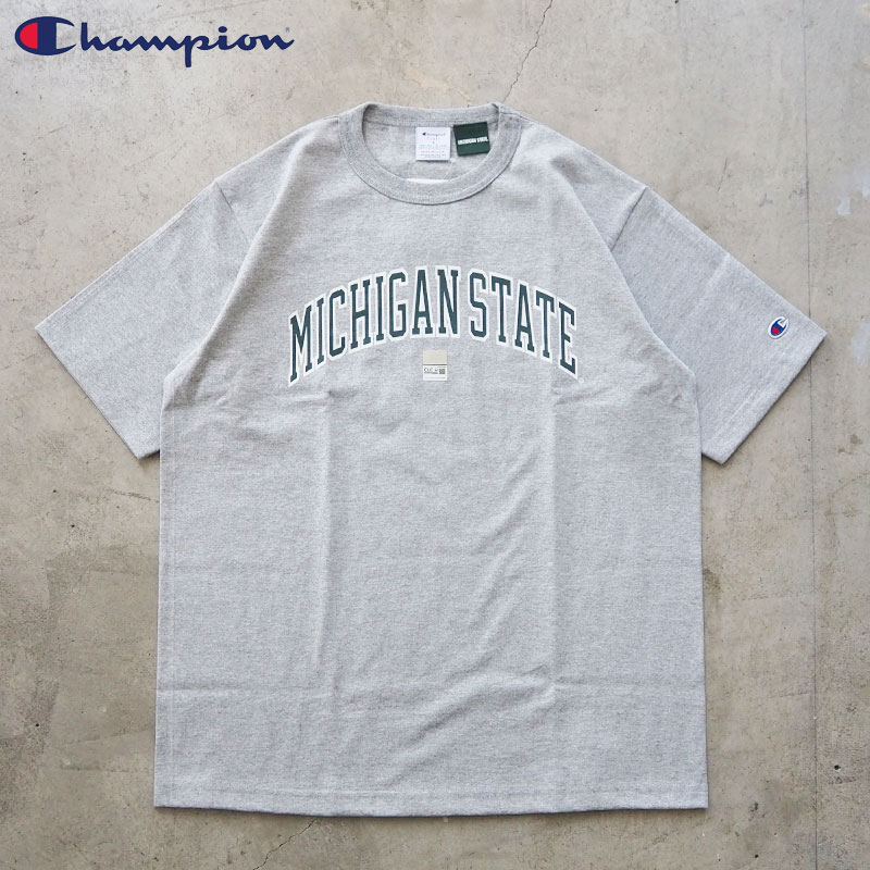 Champion チャンピオン Tシャツ メンズ USA製 T1011 MICHIGAN STATE ショートスリーブTシャツC5-D304 半袖 半袖Tシャツ USA ミシガン ロゴプリント アメカジ プリント グレー ヘビーウェイト
