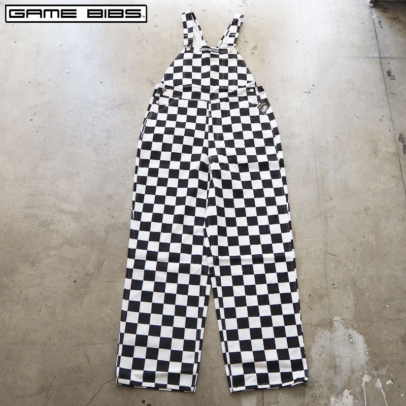 GAME BIBS ゲームビブス オーバーオール Checker G-GBA メンズ チェッカー チェック つなぎ オールインワン パンツ 黒 白