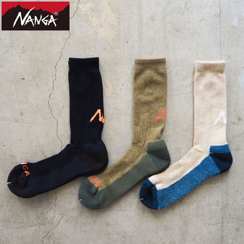 NANGA ナンガ ソックス メンズ 靴下 ウールパイル コンプレッション クルーソックス N2532-3H076A くつした ウール 冬 クルーソックス 防寒 保温 L字型 ロゴ アウトドア ストリート 25-27cm