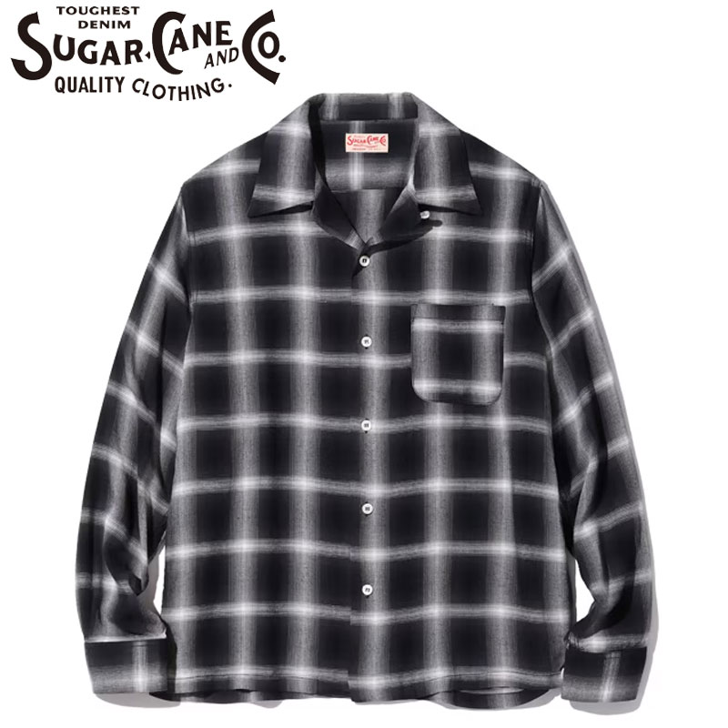 樂天商城 - SUGAR CANE シュガーケーン シャツ 長袖 レーヨン オンブレ チェックシャツ SC29120 メンズ オンブレー チェック 長袖シャツ RAYON OMBRE CHECK OPEN SHIRT アメカジ ブラック 黒 東洋 東洋エンタープライズ メール便
