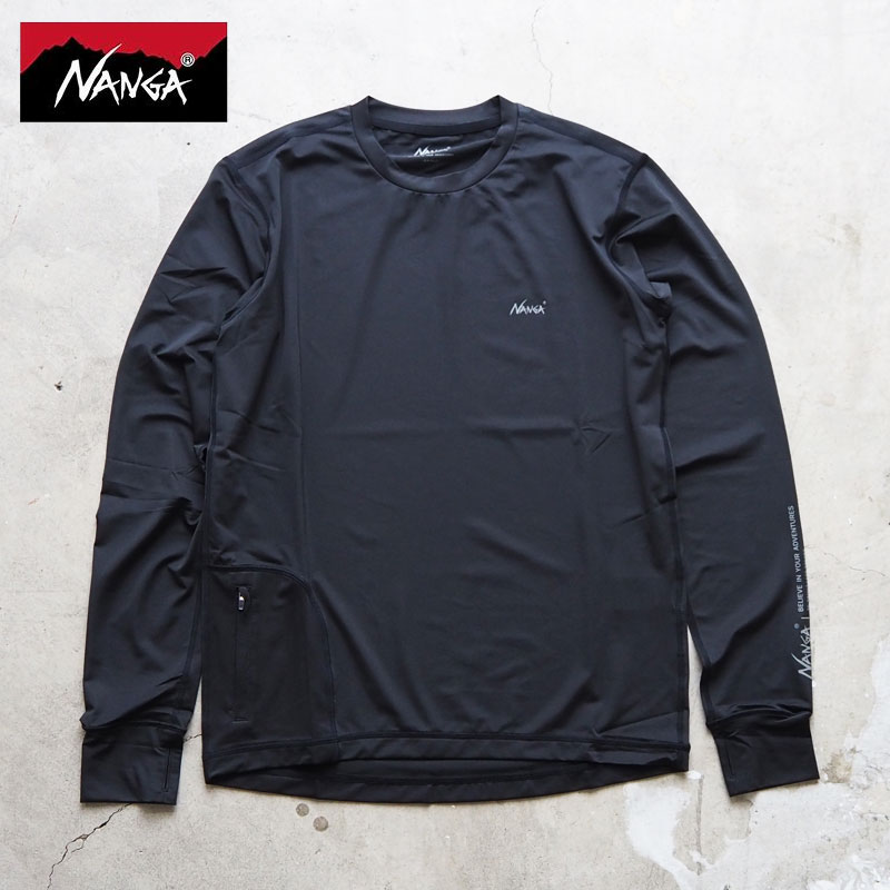 NANGA ナンガ ラッシュガード 長袖 メンズ LONG SLEEVE RASH GUARD NW2221-1G506 ロンT Tシャツ 長袖Tシャツ ロングスリーブ ワンポイント シンプル 無地 アウトドア 海水浴 水遊び UVカット 海 キャンプ 川遊び サップ サーフィン 黒 XL