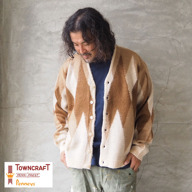 楽天HEADFOOTmixismTOWNCRAFT タウンクラフト カーディガン SHAGGY JACQUARD CARDIGAN TC22F01300 メンズ レディース ジャガード ニット アーガイル レオパード 柄 カーデ モヘア シャギー セーター ダブルジャガード編み オーバーサイズ ドロップショルダー