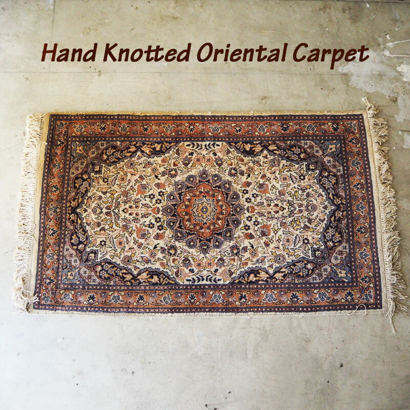 オリエンタル カーペット ウール ラグ デッドストック Hand Knotted Oriental Carpet CARPET-01 ペルシャンスタイル パキスタン製 伝統 マット 手結びラグ 玄関マット ベッドサイド ソファ前 メダリオン フリンジ レトロ