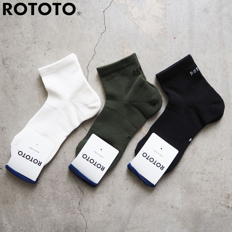 楽天HEADFOOTmixismROTOTO ロトト 靴下 メンズ ソックス CORDURA SPORTS ANKLE SOCKS R1526 くつした コーデュラ アンクルソックス ロゴ クルーソックス スニーカーソックス ロー 25-27 黒 白 グリーン 日本製 メール便