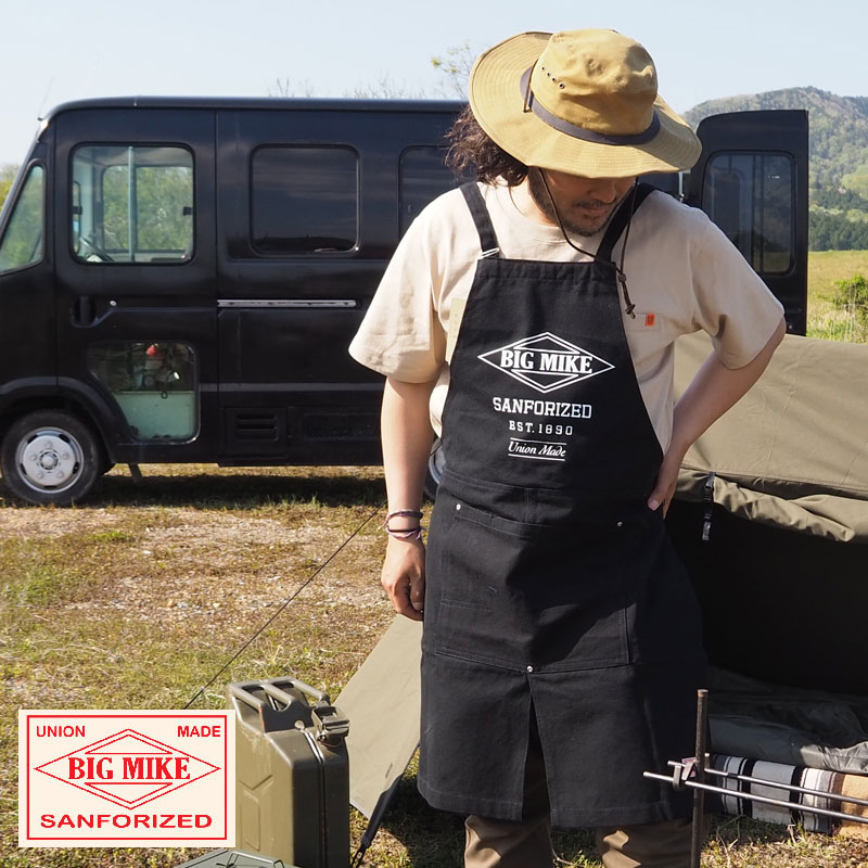 BIG MIKE ビッグマイク エプロン 102114100 キャンバスエプロン メンズ レディース ワーク アウトドア キャンプ camp apron 料理 DIY キャンバス アメカジ おしゃれ ロゴ プリント ブラウン 黒 ブラック goout