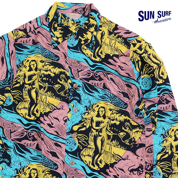 SUN SURF サンサーフ スペシャルエディション アロハシャツ GAUGUIN WOODCUT MYSTIC 長袖 ハワイアンシャツ 日本製 SS29674
