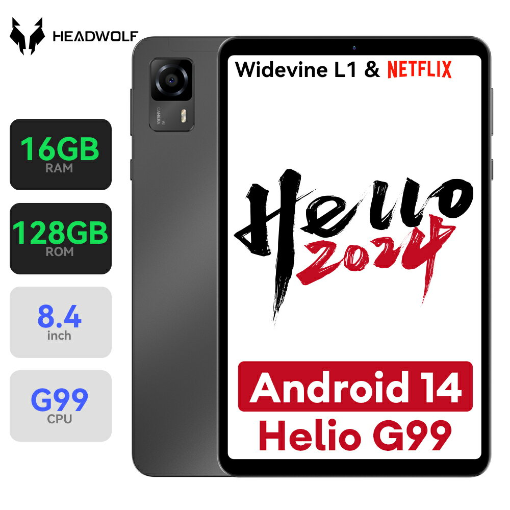 【予約販売】Android14 タブレット 8.4インチ G99 8コアCPU RAM 16GB＆ROM 128GB FHD+ディスプレイ 1920*1200解像度Widevine L1対応 4GLTE SIMフリー 5500mAhバッテリー GMS認証 GPS対応 OTG転送 顔認識 日本語対応