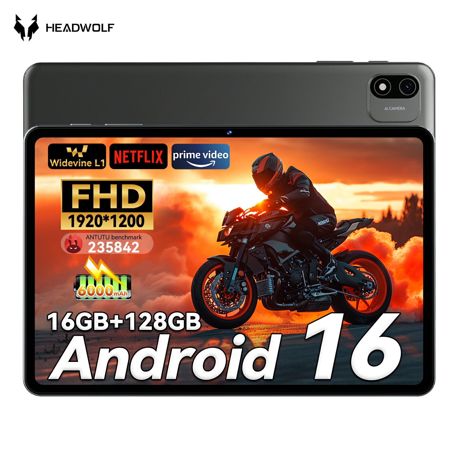 【クーポンで14999円+レビューで特典】FHD Android16 1920*1200 タブレット 10インチ 16GB+128GB 8コアCPU 6000mAhバッテリー Wi-Fiモデル Widevine L1対応 GPS機能 Type-C充電 GMS認証 タブレットPC本体 日本語対応 カーナビとしても可！