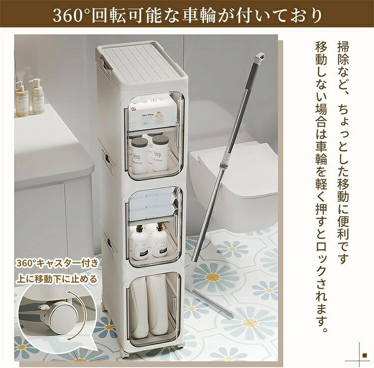 【マラソン期間中★ポイント2倍】 隙間収納 すきまストッカー キッチン収納 折り畳み1〜5段 スリムラック 収納ボックス キャスター付 台所 洗面所収納 洗濯機横 冷蔵庫横 すき間収納 収納キャビネット スキマ収納 キッチンラック スリムストッカー 隠す収納 healingshop-10080626 Shibuya Sky サンプル画像3