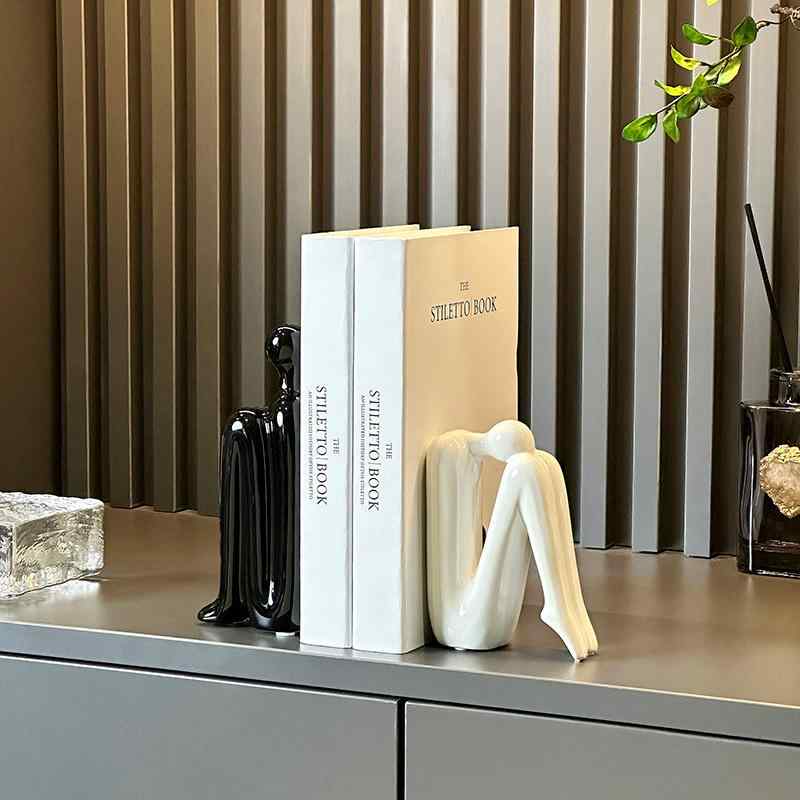 仕切り おしゃれ ブラック ホワイト ヒューマン デスク整理 かっ シルバー ブックスタンド 2個セット 文具 本立て 卓上収納 人体