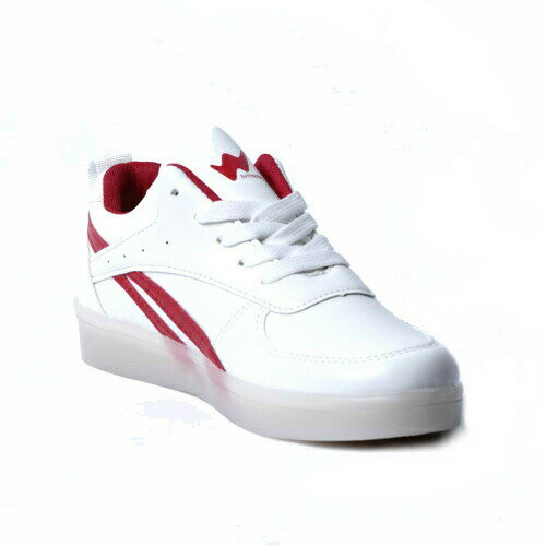 在庫限り！訳あり！ 発光シューズ スニーカー 光る靴 USB充電 シャイニングシューズ ホワイト×レッドライン 23～26cm スポーツシューズ LEDシューズ 光るシューズ LED靴 レディース メンズ キラキラ 男女兼用 【宅配便送料無料】