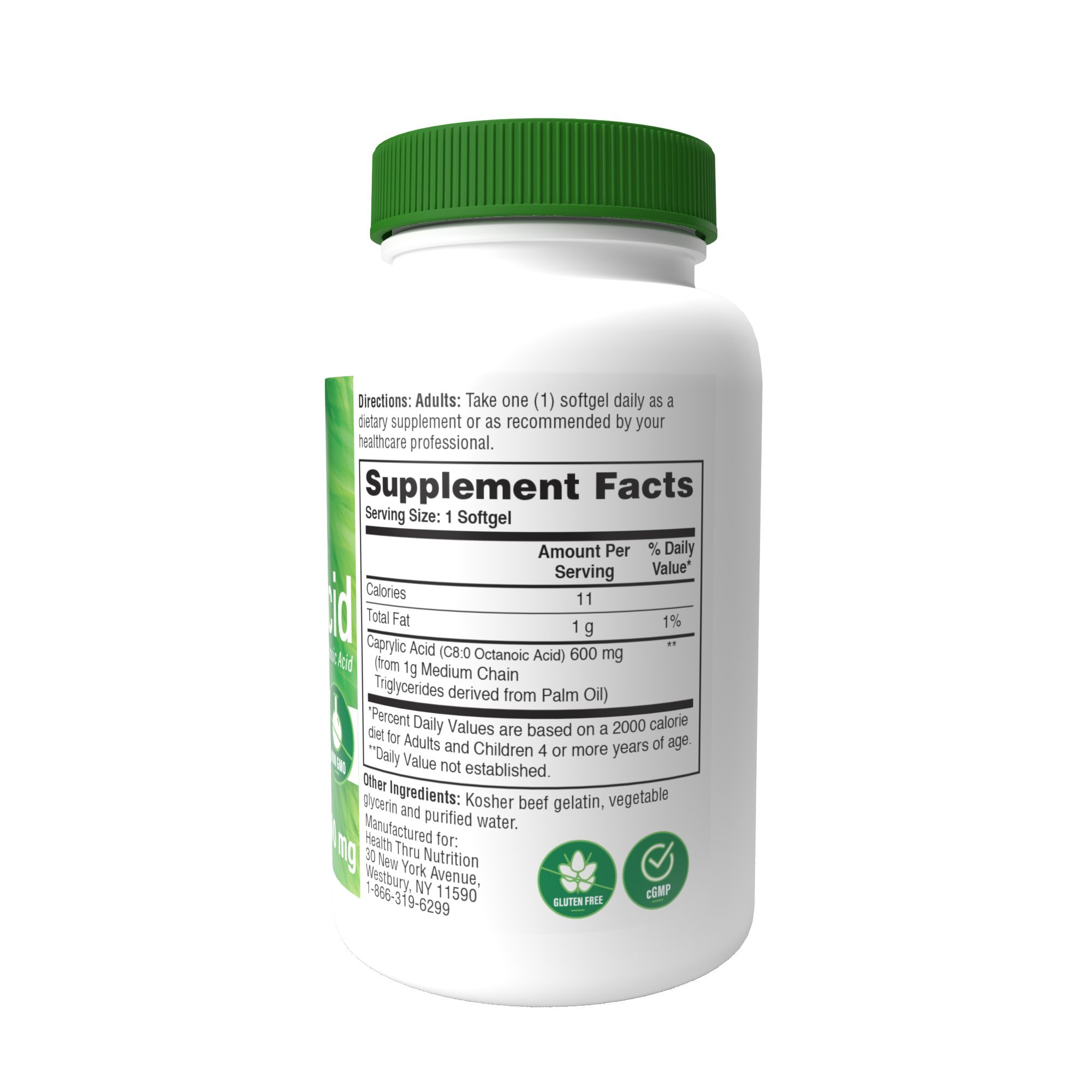 Caprylic Acid カプリル酸 600mg NON-GMO 100粒 アメリカ製 ソフトジェルカプセル サプリメント サプリ 健康食品 健康 米国 USA 3