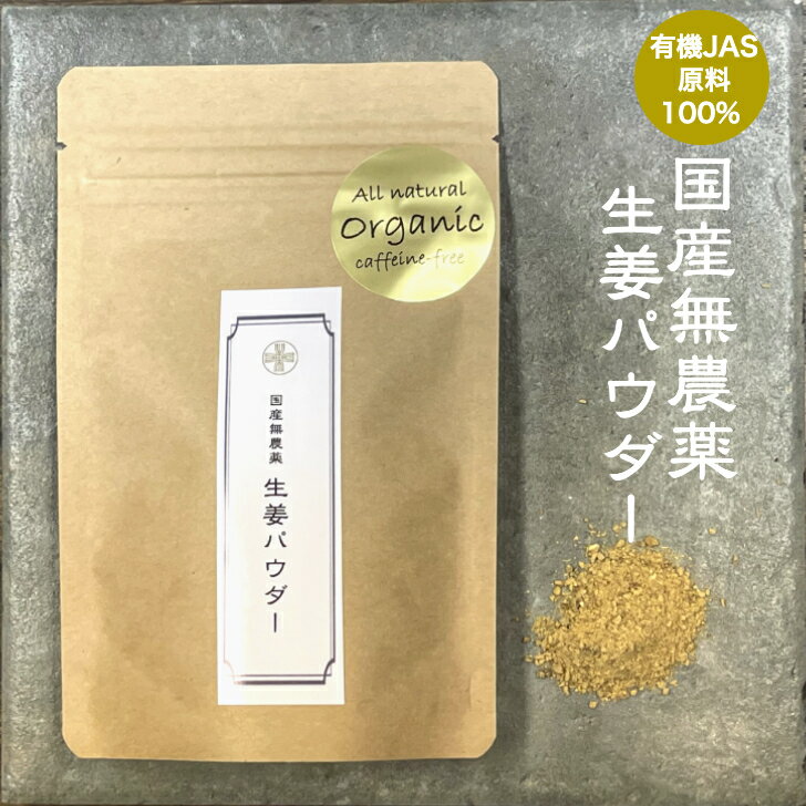 生姜パウダー50g　国産無農薬 有機JAS認定原料使用100% オーガニック ジンジャーパウダー 10倍ショウガ 蒸し生姜 送料無料 メール便