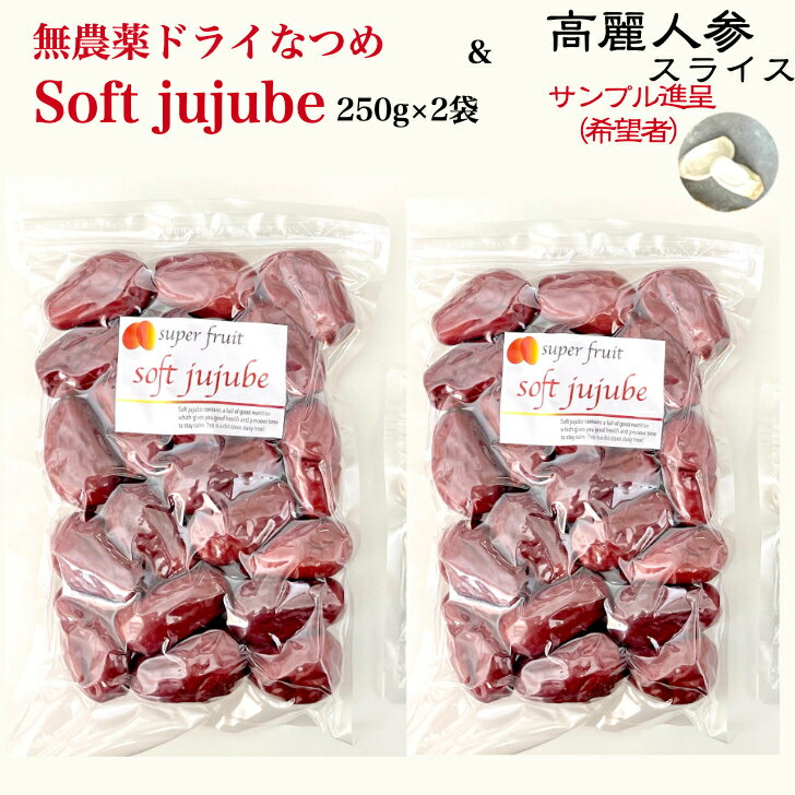 なつめ 棗 無農薬 極上ドライなつめ Soft Jujube 250g×2袋（合計500g)【送料無料】オーガニック 有機棗 無添加 なつめ ナツメ茶 干し 乾燥棗 サムゲタン 薬膳スープ 妊婦 鉄分 葉酸 亜鉛 パントテン酸