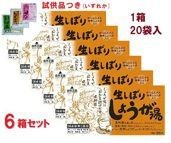 【試供品つき】自然王国 生しぼり しょうが湯18g×20袋 6箱（1ケース）セット まとめ買い 粉末タイプの生姜湯